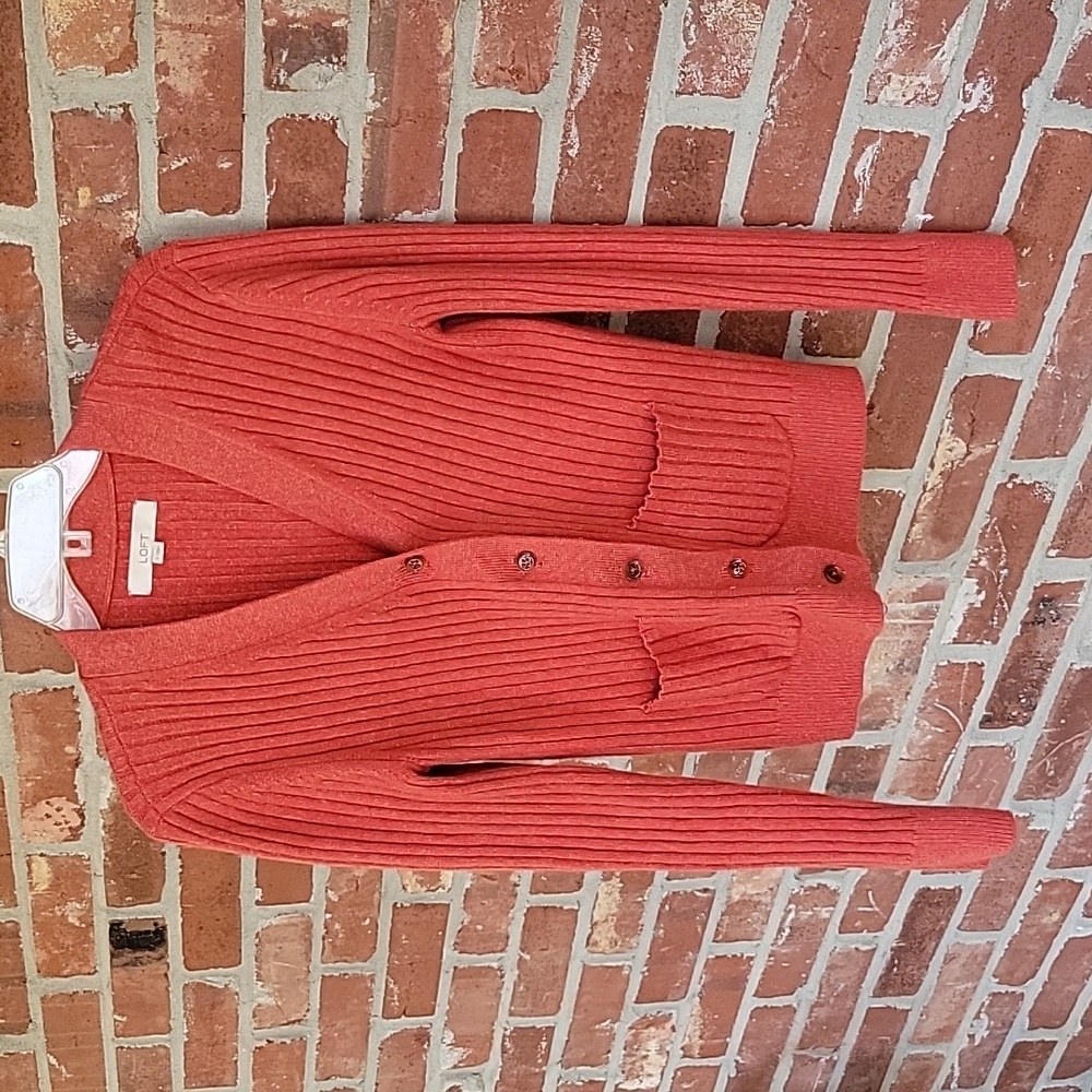 Loft V Neck Ribbed Pocket Cardigan